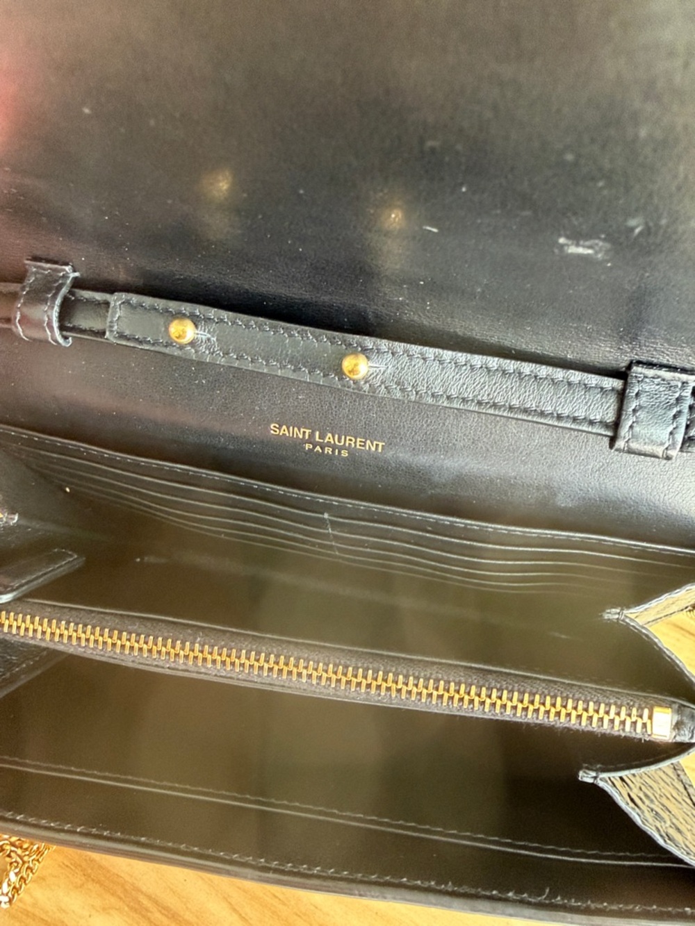 Saint Laurent Croc-Embossed Black Leather Chain Crossbody with Gold Hardware - Picture 4 of 4